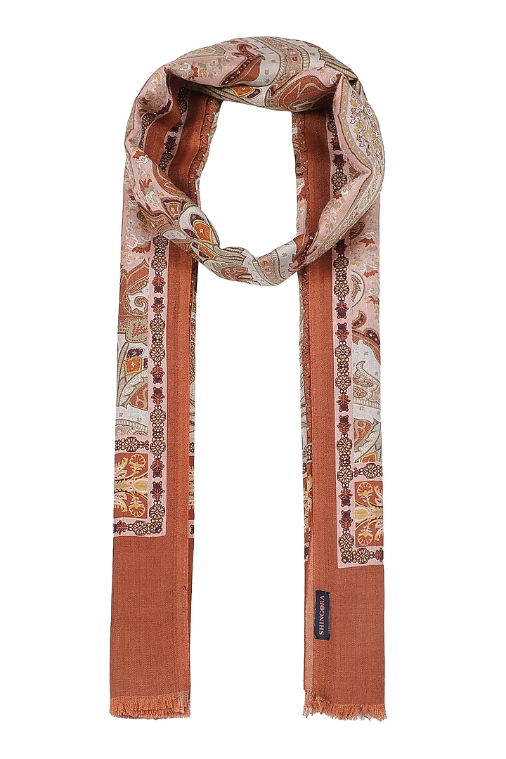 Rust Silk Printed Muffler by Shingora Men at Pernia's Pop Up Shop