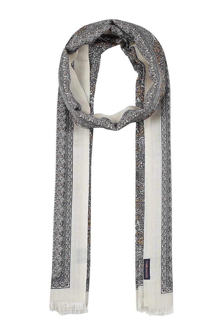 Grey Silk Printed Muffler by Shingora Men at Pernia's Pop Up Shop