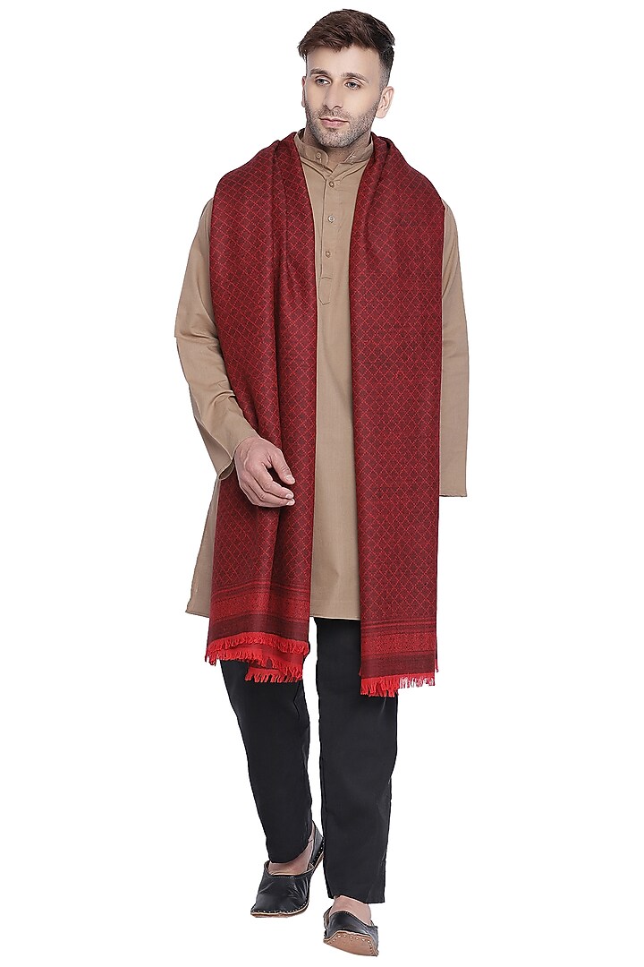 Maroon Wool Shawl by Shingora Men at Pernia's Pop Up Shop