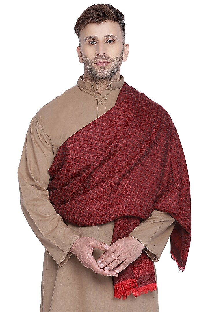 Maroon Wool Shawl by Shingora Men at Pernia's Pop Up Shop