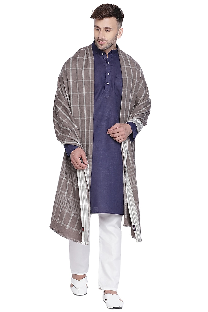 Grey Checkered Shawl by Shingora Men at Pernia's Pop Up Shop