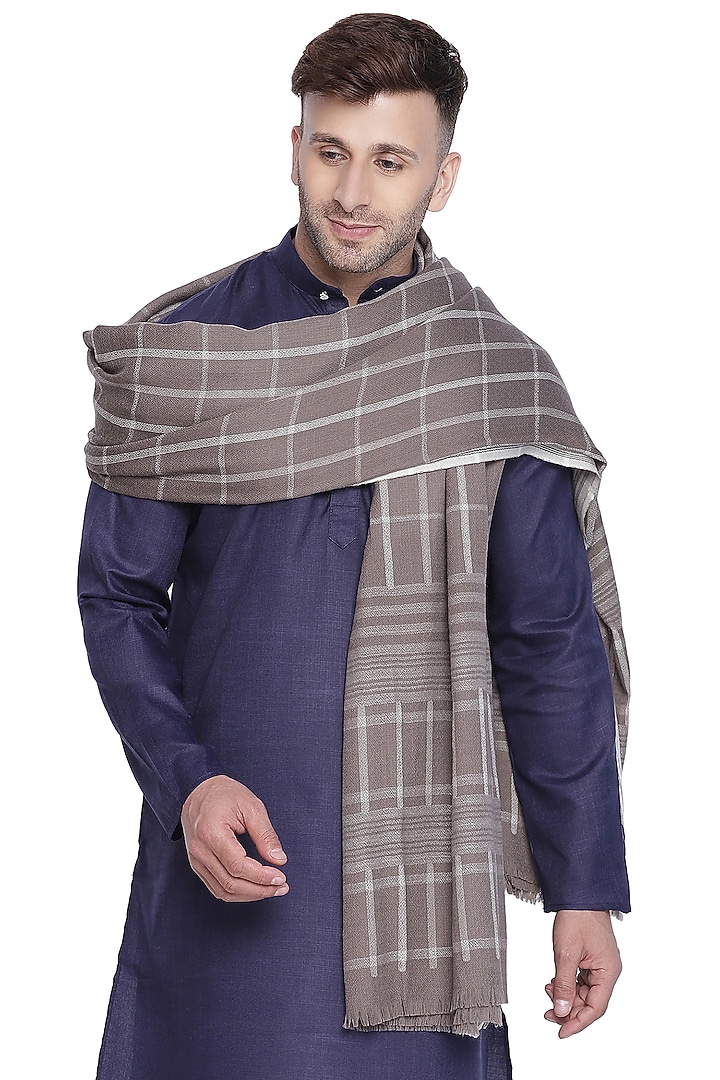 Grey Checkered Shawl by Shingora Men at Pernia's Pop Up Shop