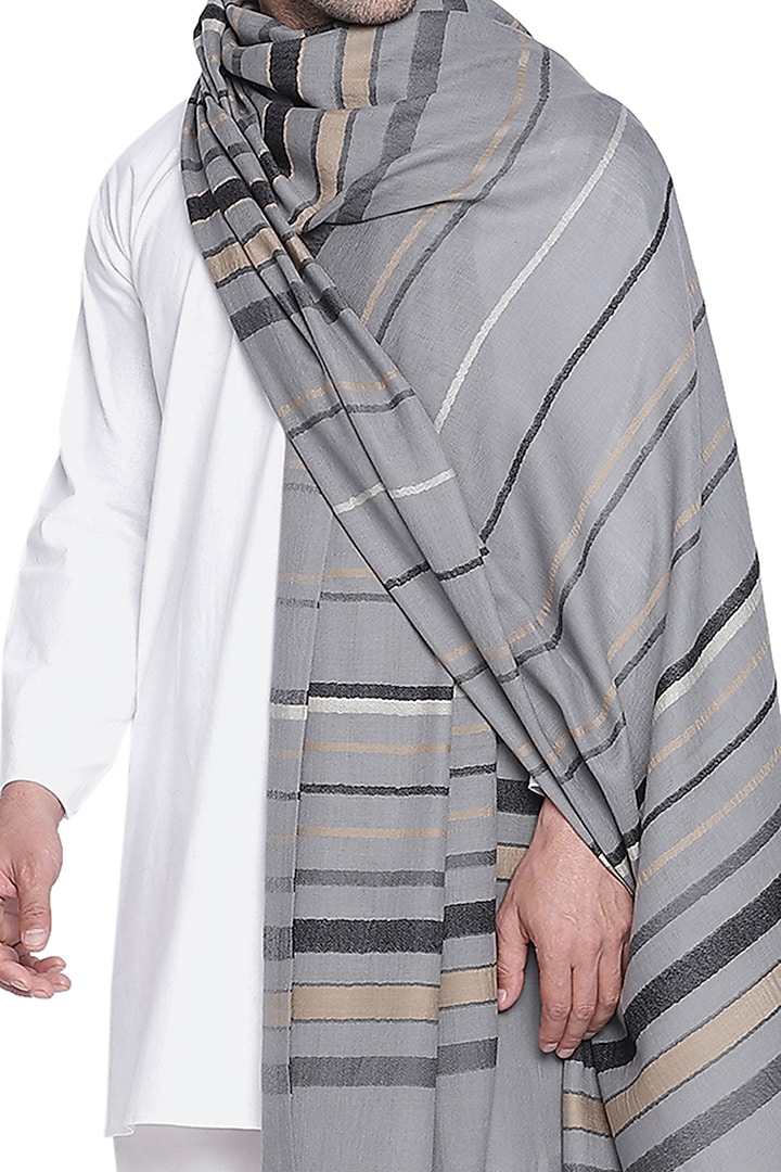 Grey Striped Shawl by Shingora Men at Pernia's Pop Up Shop