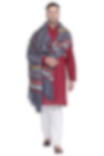 Dark Grey Wool Striped Shawl by Shingora Men at Pernia's Pop Up Shop