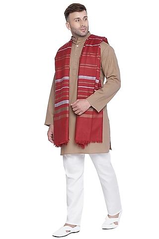 Dark Maroon Striped Shawl by Shingora Men