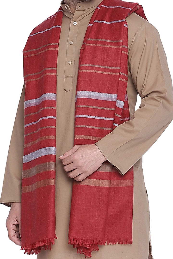 Dark Maroon Striped Shawl by Shingora Men at Pernia's Pop Up Shop