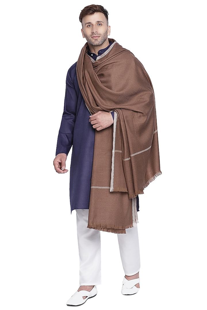 Brown Wool Shawl by Shingora Men at Pernia's Pop Up Shop