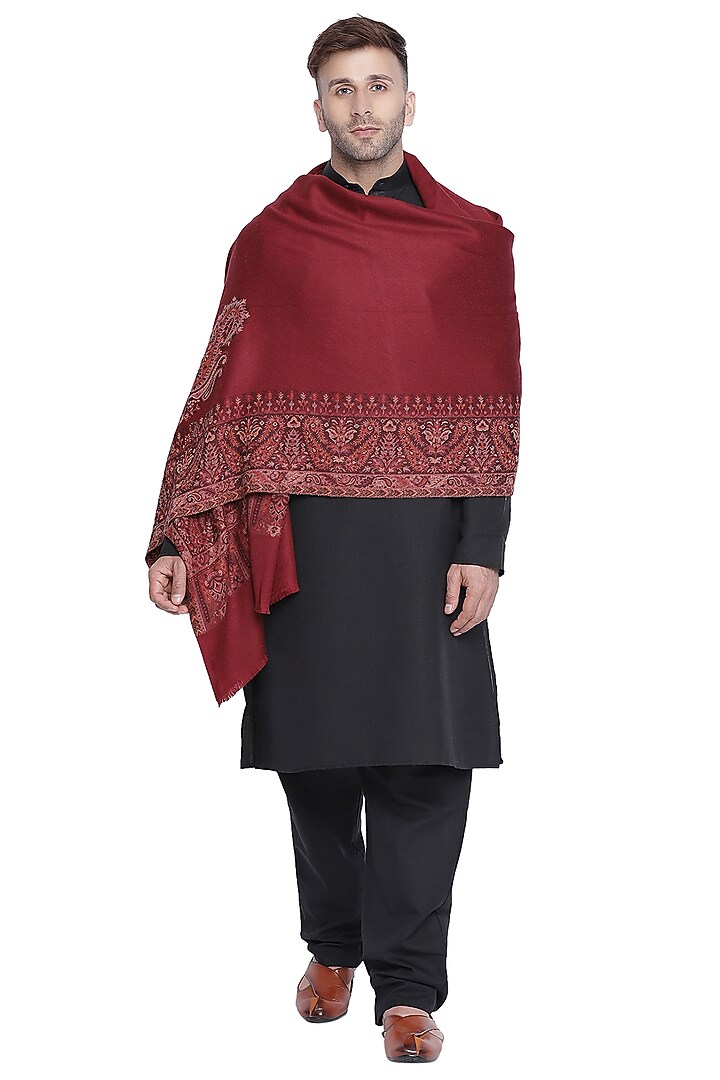 Maroon Wool Printed Shawl by Shingora Men at Pernia's Pop Up Shop