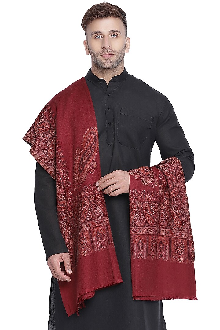 Maroon Wool Printed Shawl by Shingora Men at Pernia's Pop Up Shop