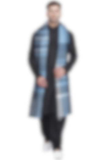 Turquoise Wool Striped Shawl by Shingora Men