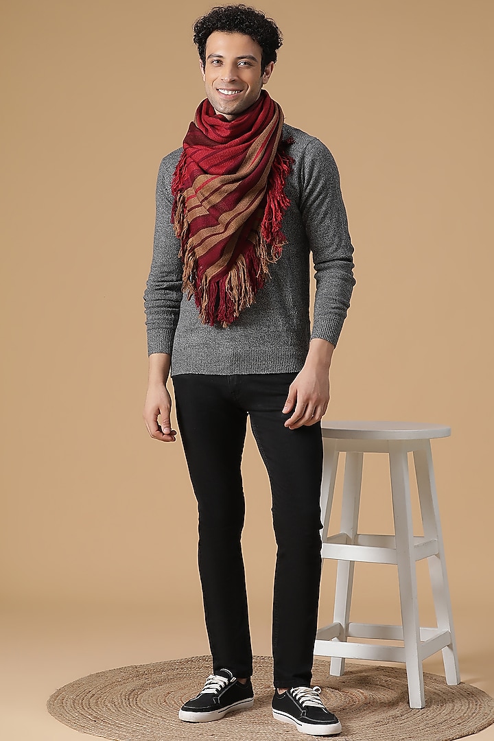 Maroon Wool & Acrylic Muffler by Shingora Men at Pernia's Pop Up Shop