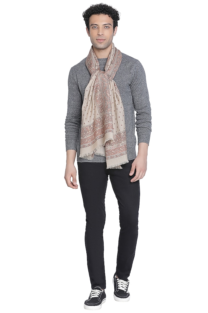Beige Wool Muffler by Shingora Men at Pernia's Pop Up Shop