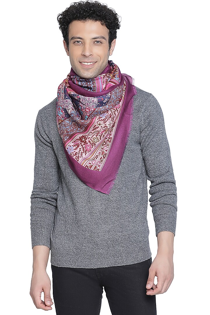 Fuchsia Printed Muffler by Shingora Men at Pernia's Pop Up Shop
