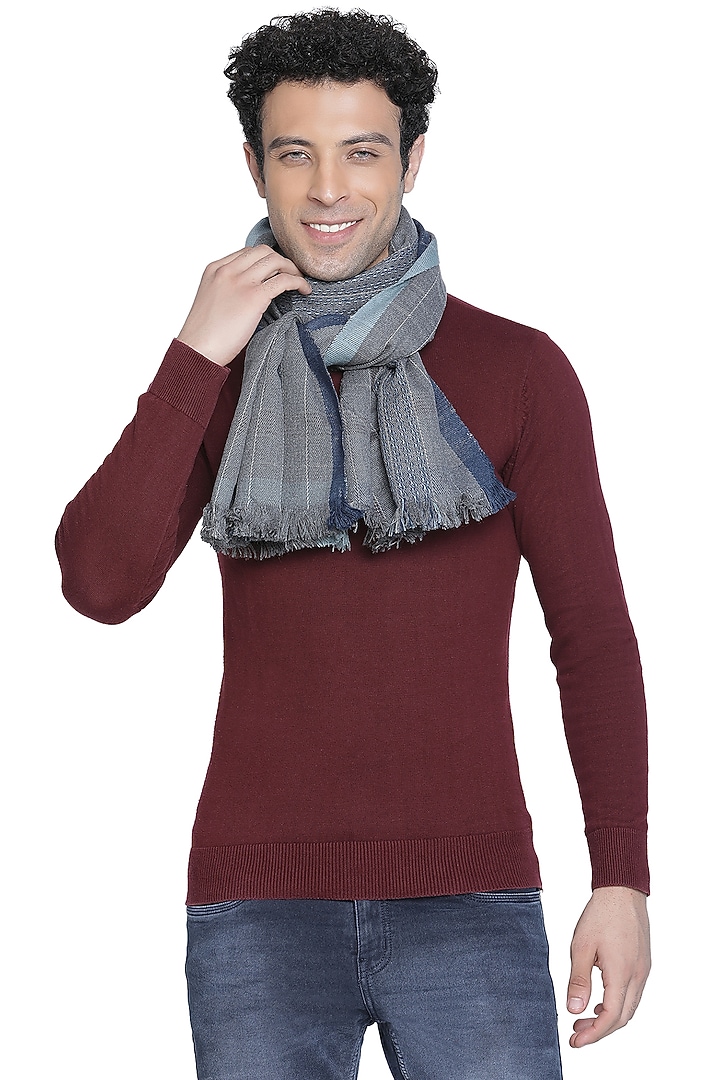 Grey Acrylic & Wool Muffler by Shingora Men at Pernia's Pop Up Shop