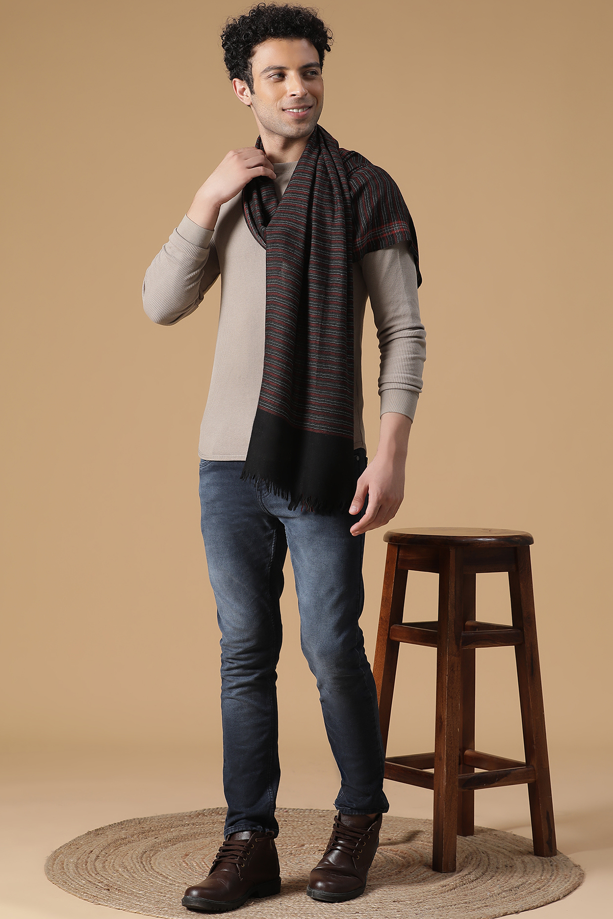 Black Wool & Cashmere Muffler by Shingora Men