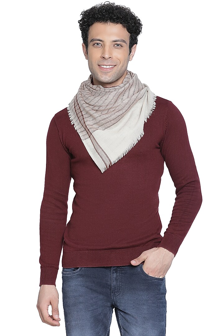 Dark Beige Wool & Cashmere Muffler by Shingora Men at Pernia's Pop Up Shop
