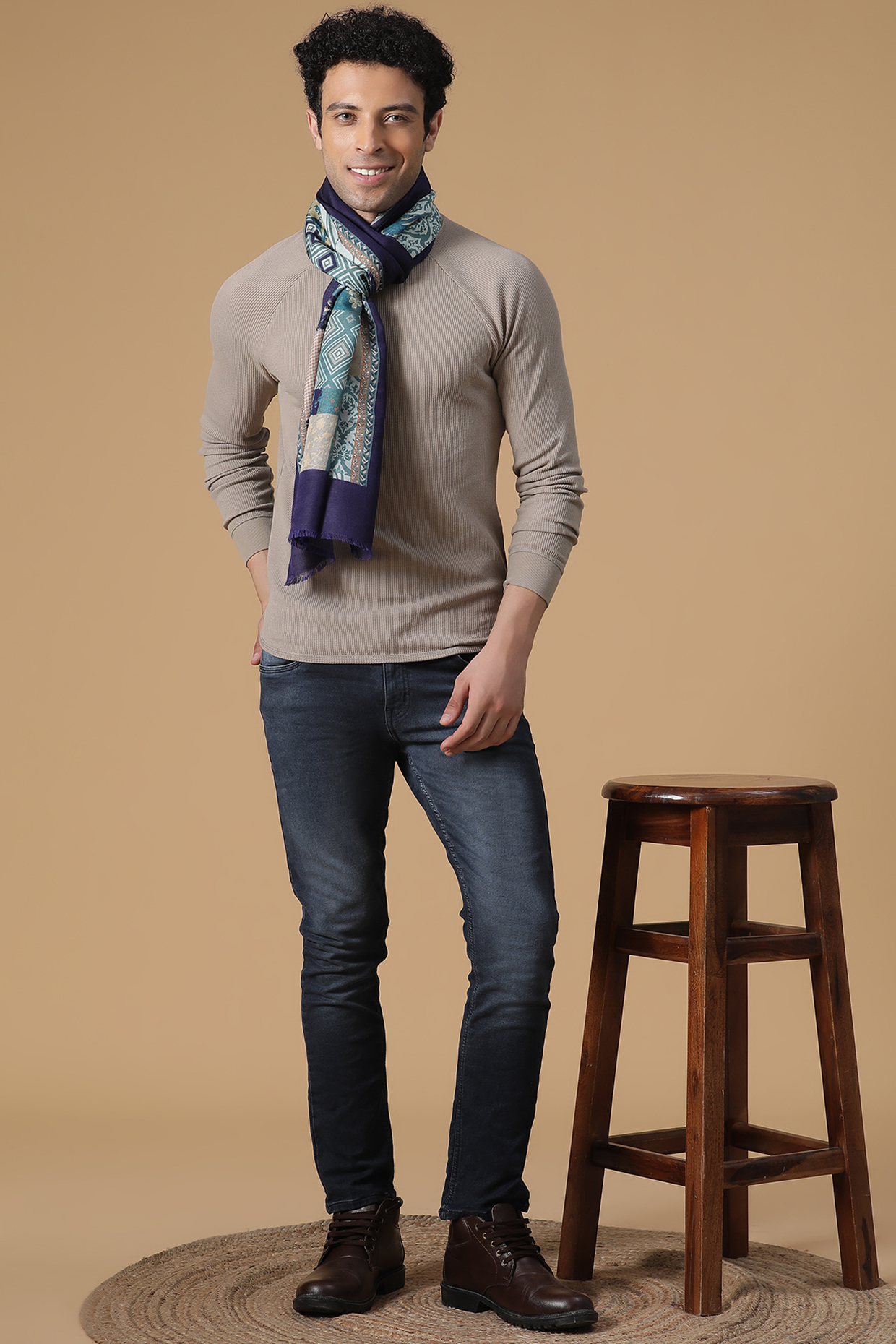Blue Wool & Silk Muffler by Shingora