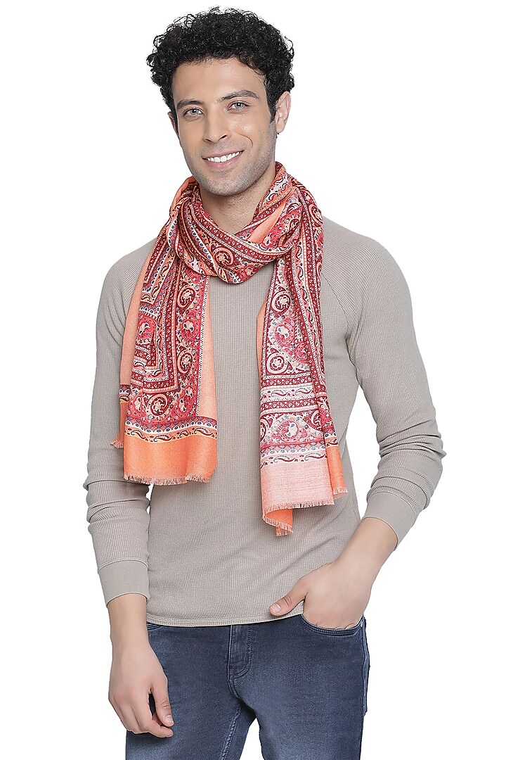 Peach Printed Muffler by Shingora Men at Pernia's Pop Up Shop