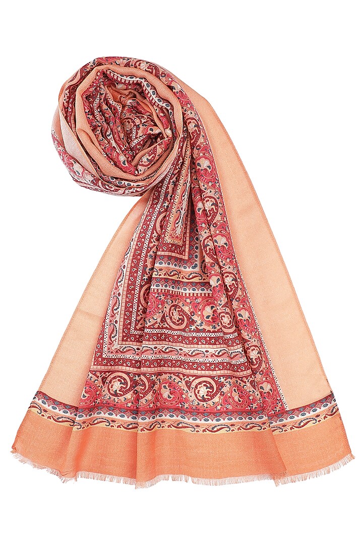 Peach Printed Muffler by Shingora Men at Pernia's Pop Up Shop