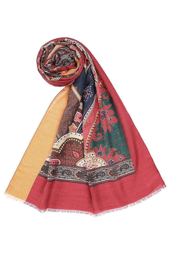 Maroon Wool & Silk Printed Muffler by Shingora Men at Pernia's Pop Up Shop