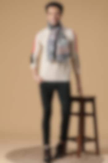 Grey Wool & Silk Printed Muffler by Shingora