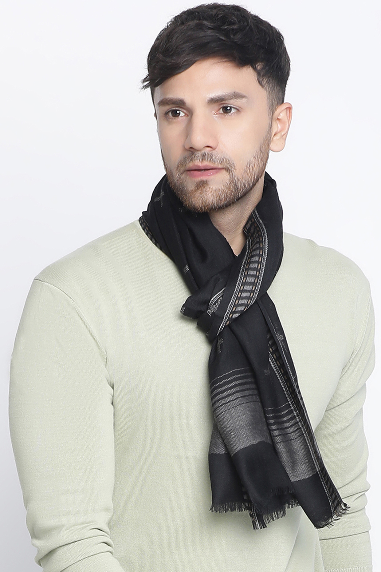 Black Wool Dobby Muffler by Shingora Men at Pernia's Pop Up Shop