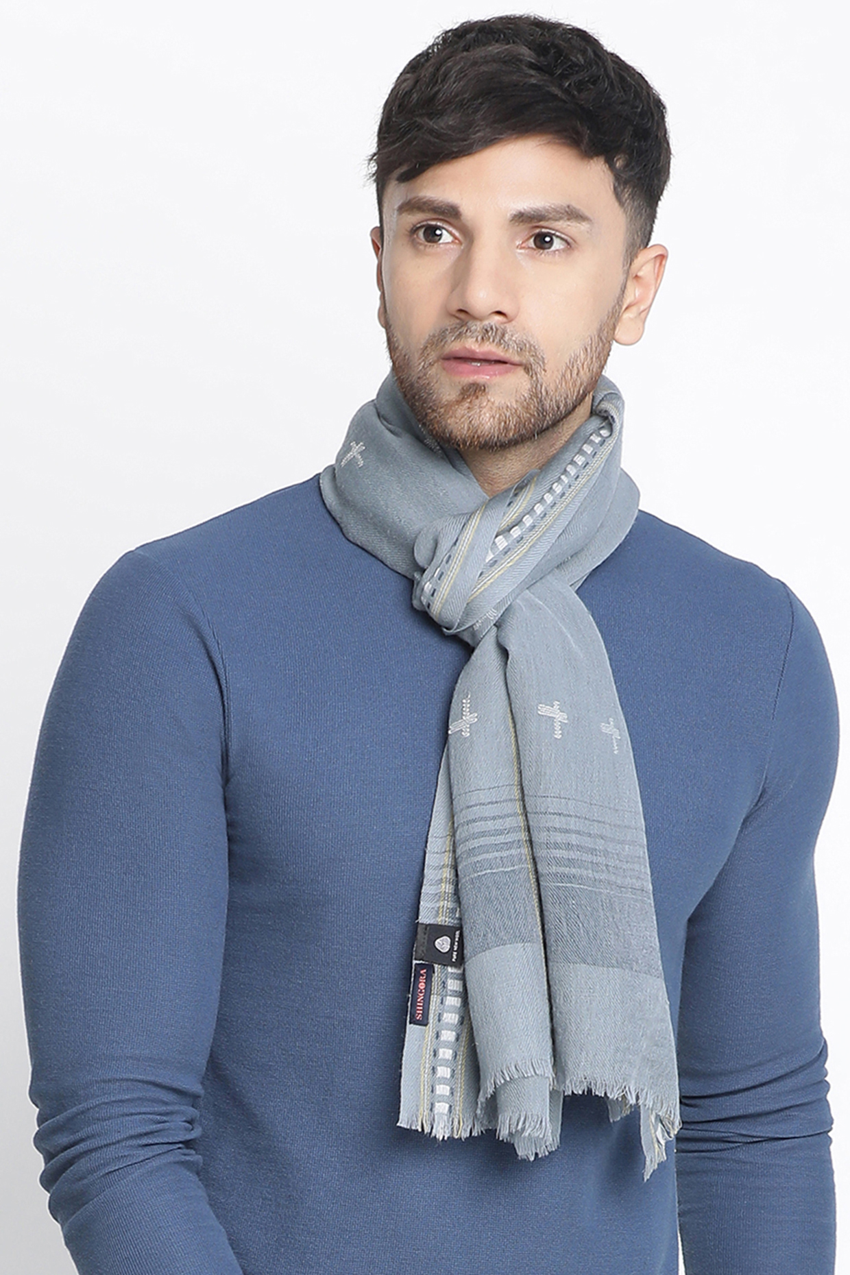 Grey Wool Dobby Muffler by Shingora Men at Pernia's Pop Up Shop