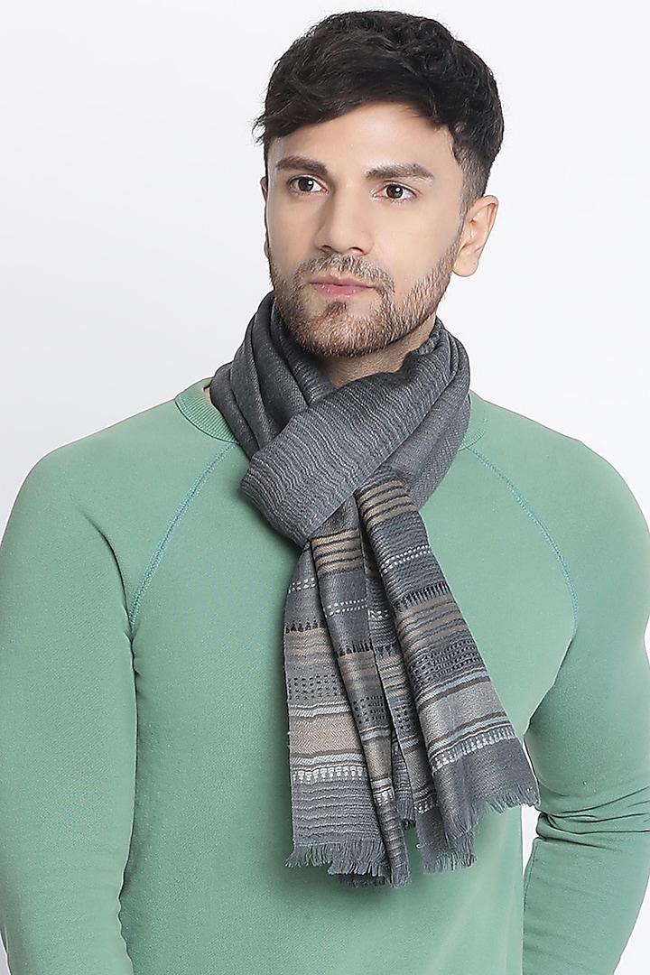 Grey Wool Dobby Muffler by Shingora Men at Pernia's Pop Up Shop