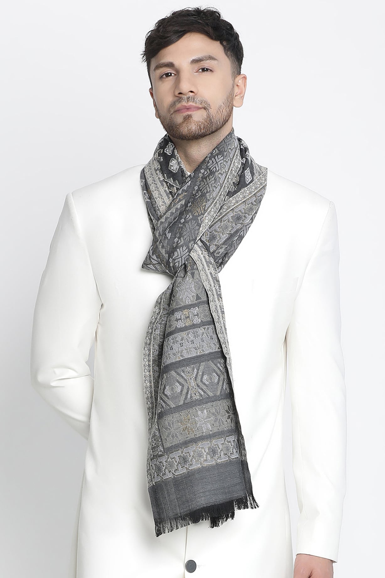 マフラー・ストール FABIELLO Wool touch estoni muffler (light grey) Grey lambswool scarf | Profuomo B.V.