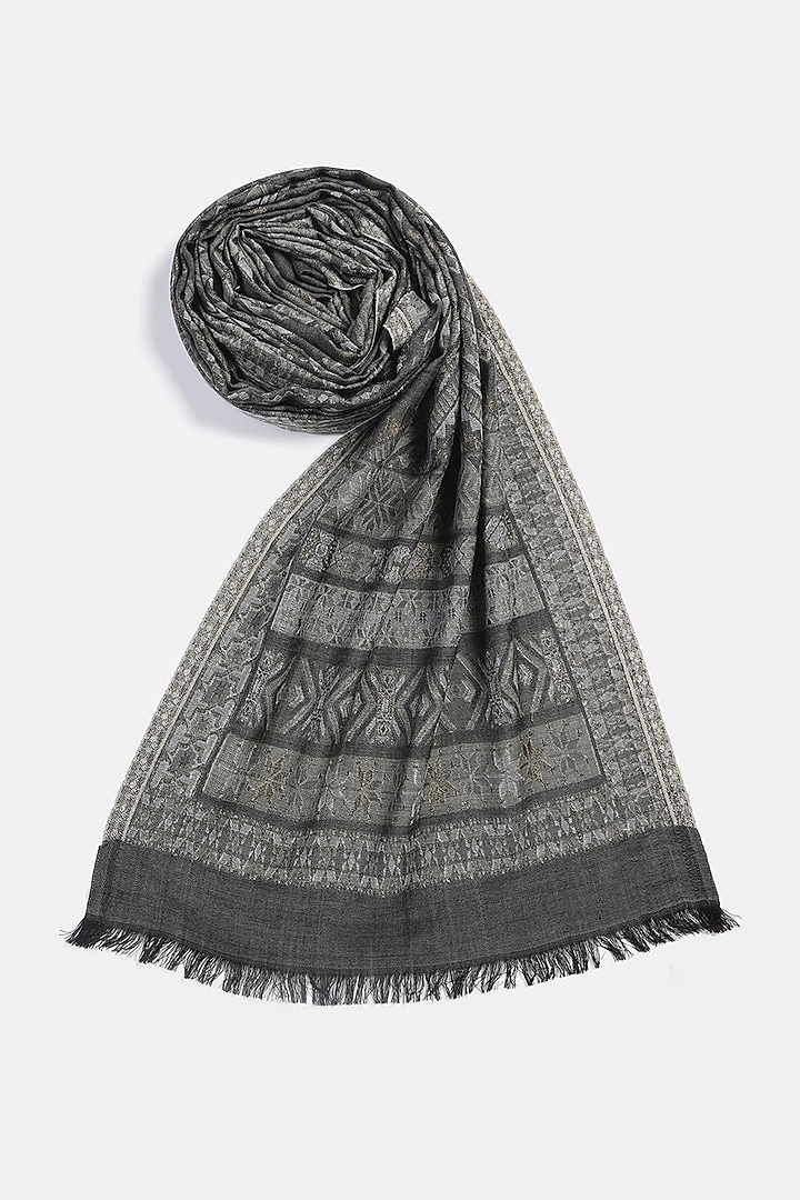 【GREY】Muffler Jacquard Nordic Pattern Two Sided Color Scarf Thick Scandinavian Winter Scarf Navy and