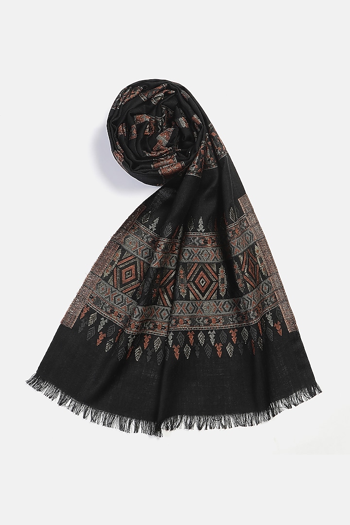 Black Wool Lurex Jacquard Muffler by Shingora Men at Pernia's Pop Up Shop