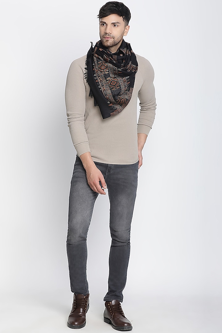 Black Wool Lurex Jacquard Muffler by Shingora Men at Pernia's Pop Up Shop