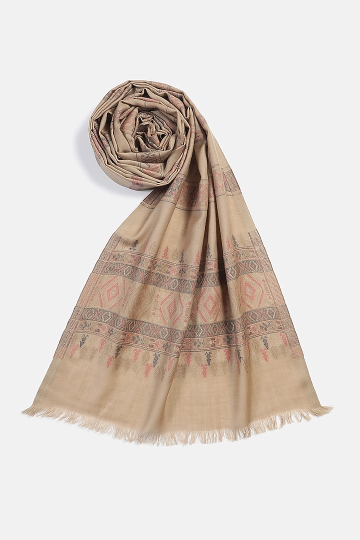 Dark Beige Wool Lurex Jacquard Muffler by Shingora Men at Pernia's Pop Up Shop