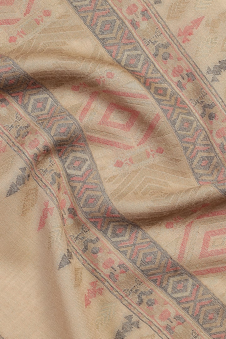 Dark Beige Wool Lurex Jacquard Muffler by Shingora Men at Pernia's Pop Up Shop
