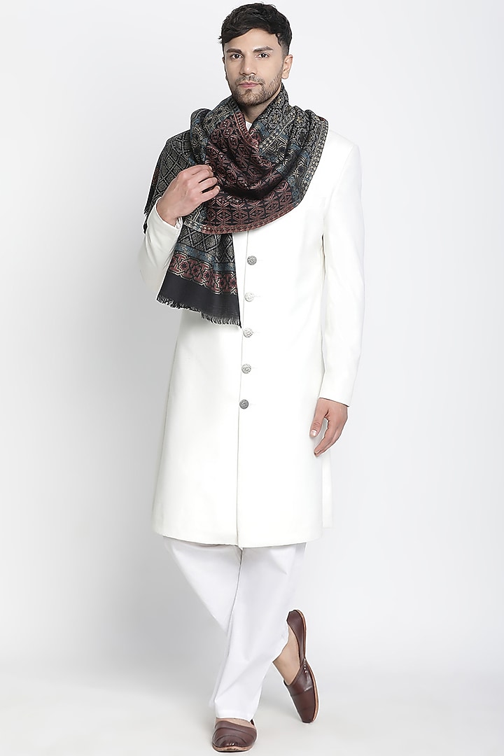 Black Wool Lurex Jacquard Muffler by Shingora Men at Pernia's Pop Up Shop