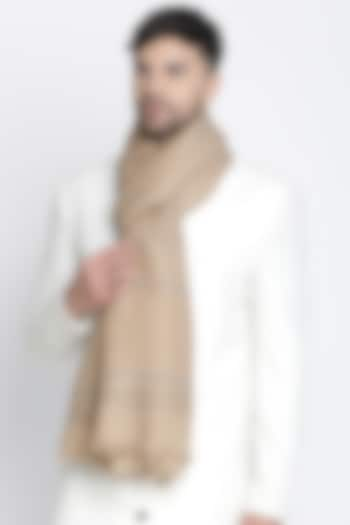 Dark Beige Wool Lurex Jacquard Muffler by Shingora Men