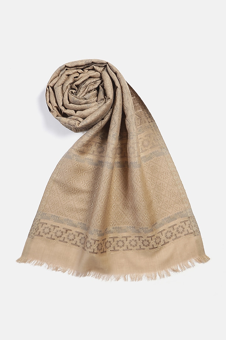Dark Beige Wool Lurex Jacquard Muffler by Shingora Men at Pernia's Pop Up Shop