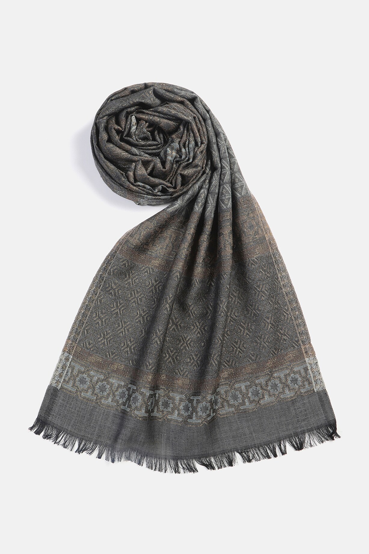Grey Wool Lurex Jacquard Muffler by Shingora Men at Pernia's Pop