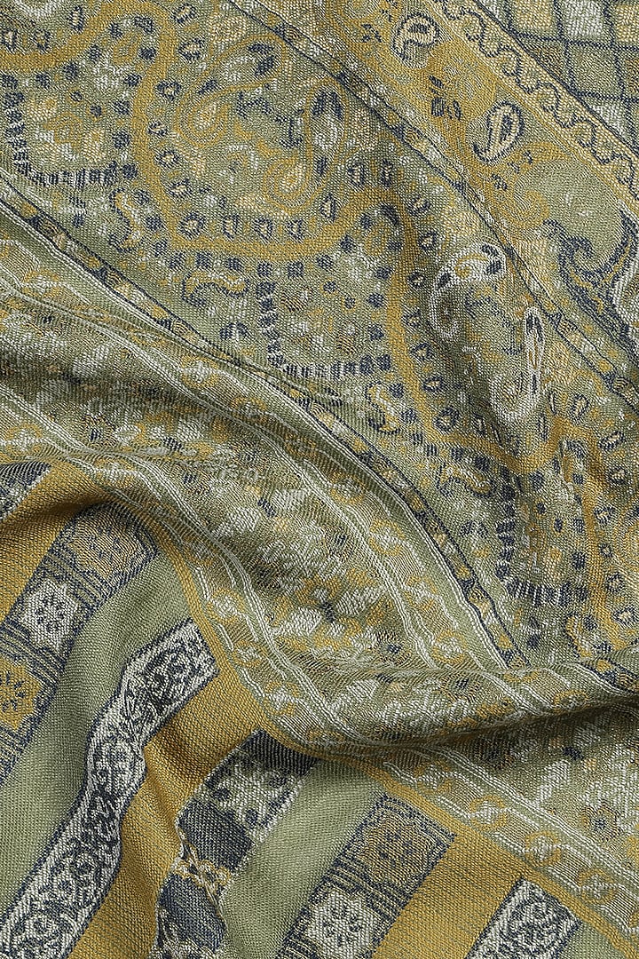 Mehendi Green Wool Metallic Jacquard Muffler by Shingora Men at Pernia's Pop Up Shop