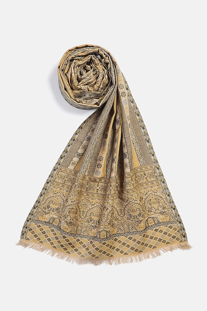 Mustard Wool Metallic Jacquard Muffler by Shingora Men at Pernia's Pop Up Shop