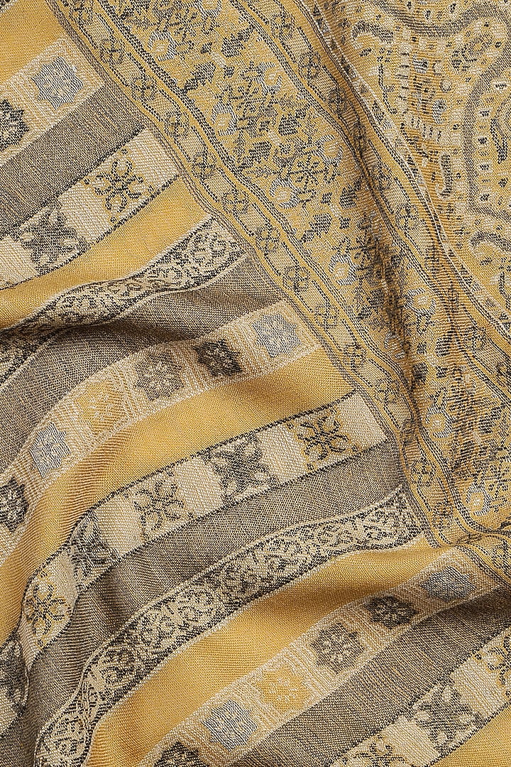Mustard Wool Metallic Jacquard Muffler by Shingora Men at Pernia's Pop Up Shop