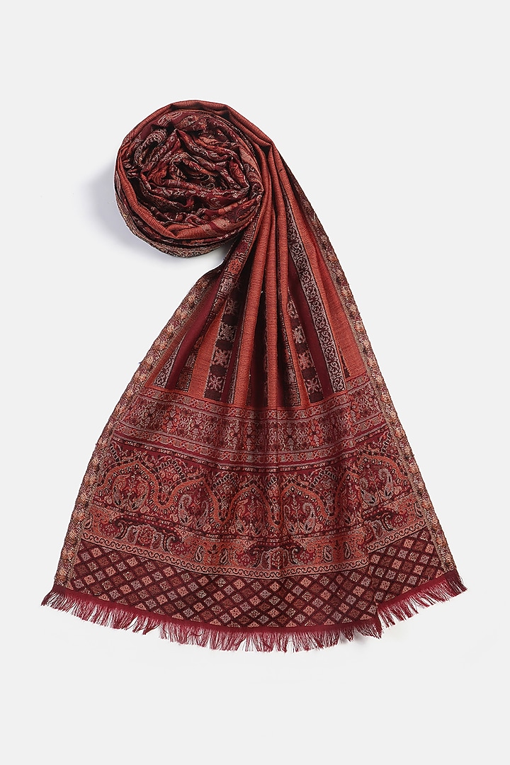 Dark Maroon Wool Metallic Jacquard Muffler by Shingora Men at Pernia's Pop Up Shop