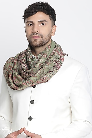 Mehendi Wool Metallic Jacquard Muffler by Shingora Men