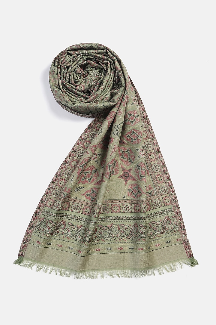Mehendi Wool Metallic Jacquard Muffler by Shingora Men at Pernia's Pop Up Shop