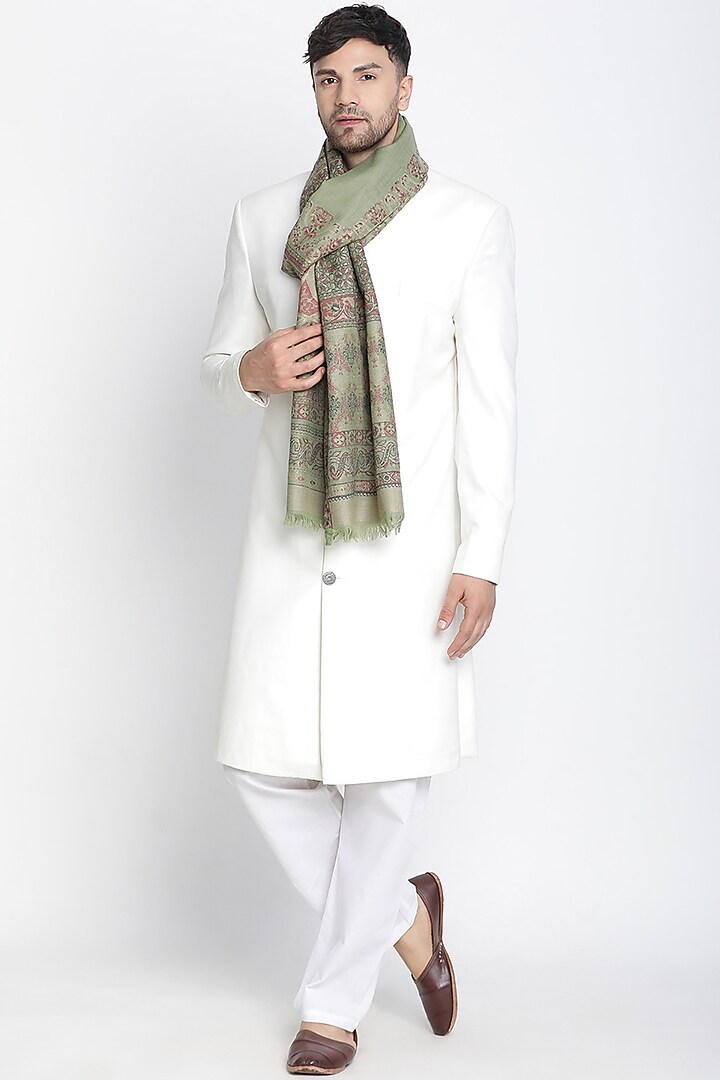 Mehendi Wool Metallic Jacquard Muffler by Shingora Men at Pernia's Pop Up Shop