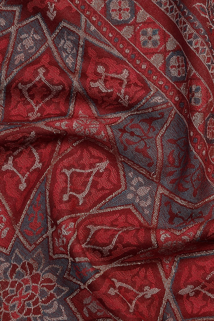 Dark Maroon Wool Metallic Jacquard Muffler by Shingora Men at Pernia's Pop Up Shop