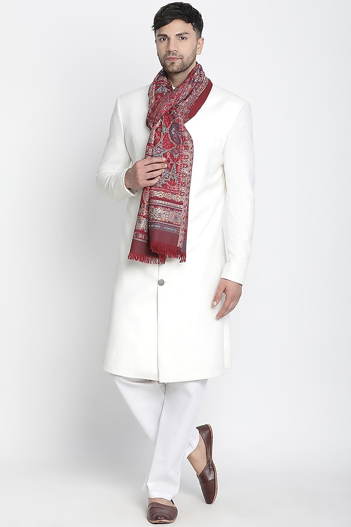 Dark Maroon Wool Metallic Jacquard Muffler by Shingora Men at Pernia's Pop Up Shop