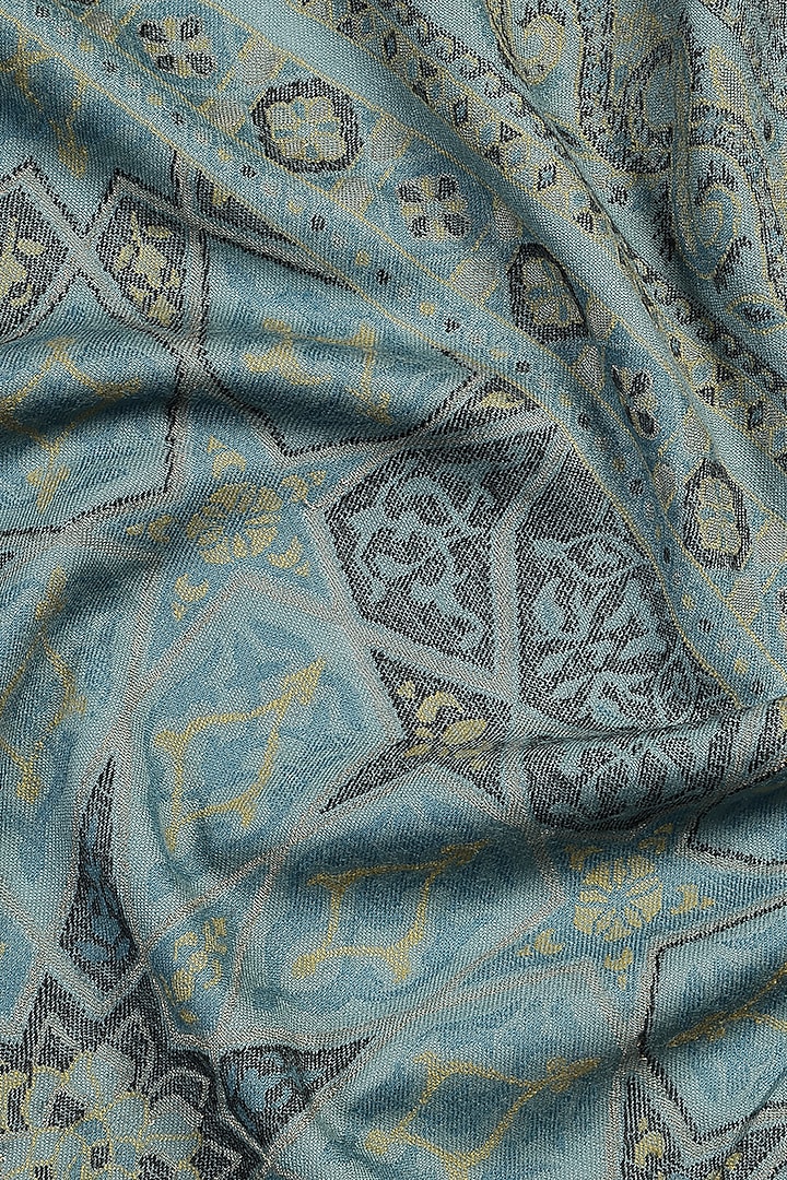 Sky Blue Wool Metallic Jacquard Muffler by Shingora Men at Pernia's Pop Up Shop
