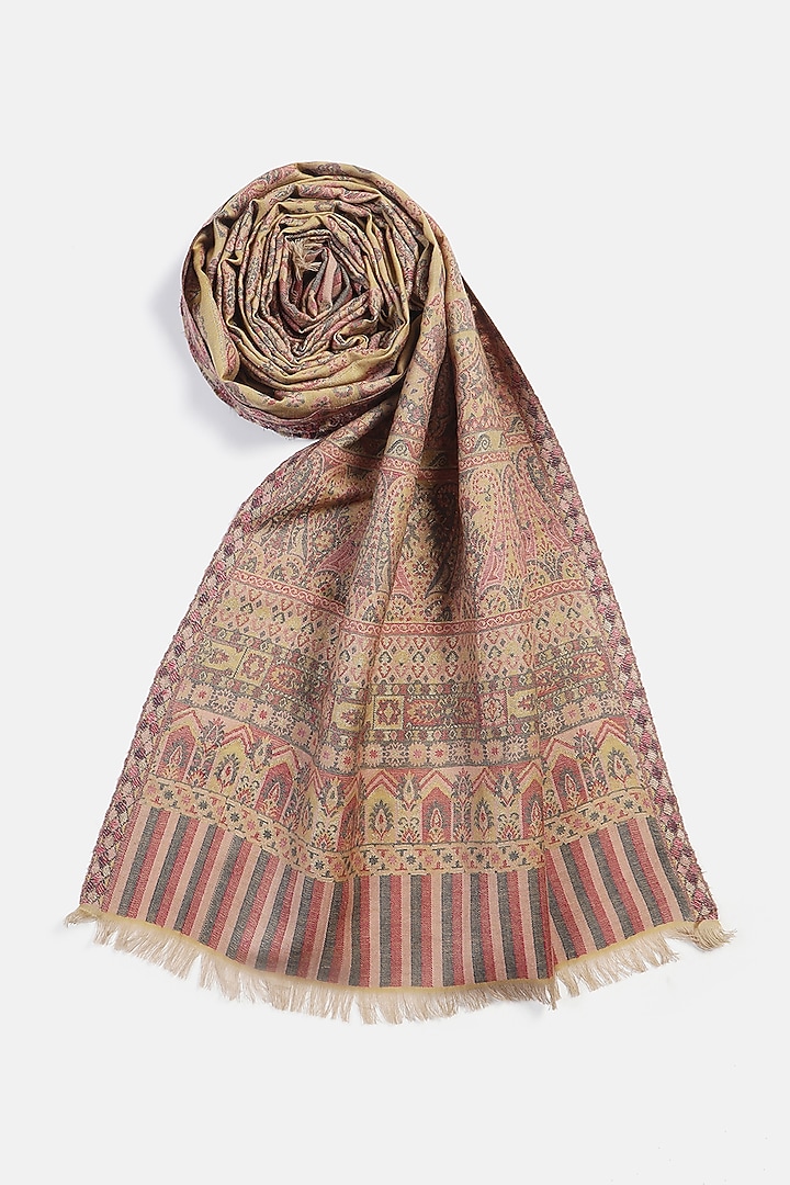 Mustard Wool Metallic Jacquard Muffler by Shingora Men at Pernia's Pop Up Shop
