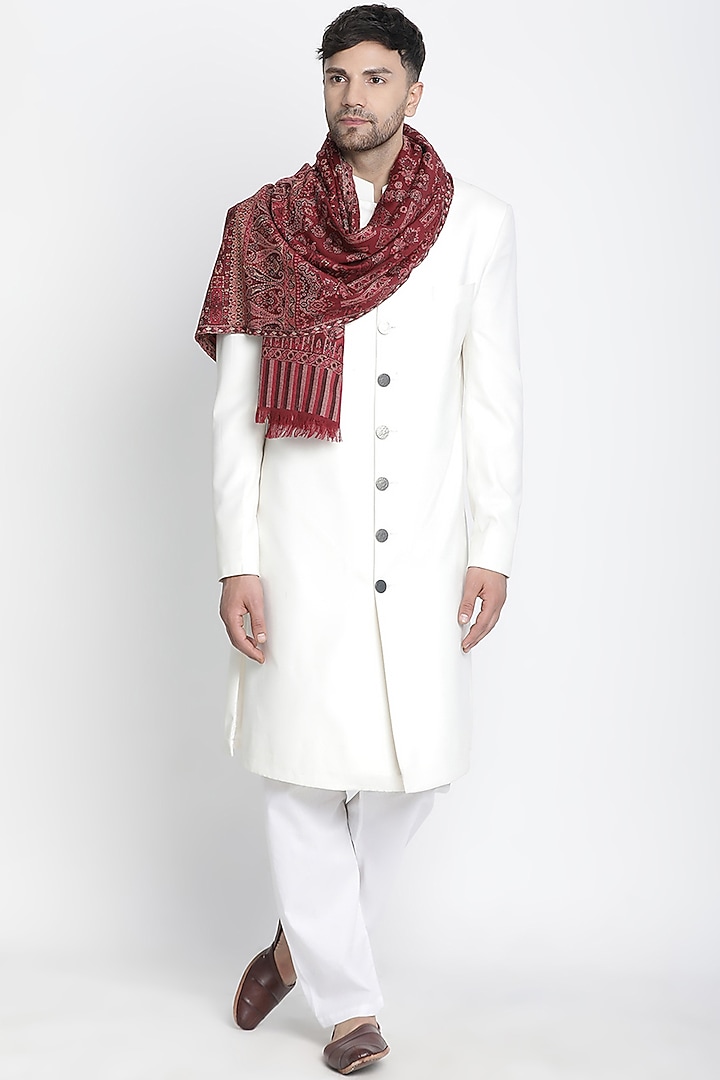 Dark Maroon Wool Metallic Jacquard Muffler by Shingora Men at Pernia's Pop Up Shop